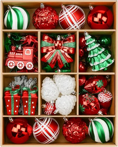 Miniatura 12 de Alupssuc Juego de 82 bolas de Navidad, encantador juego de regalo clásico, decoración de plástico inastillable para árbol de Navidad, vacaciones
