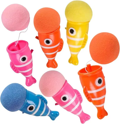 ArtCreativity Lanzadores de pez payaso, paquete de 12, lanzadores de bolas de espuma de 6 pulgadas en varios colores, juego para apretar y reventar,