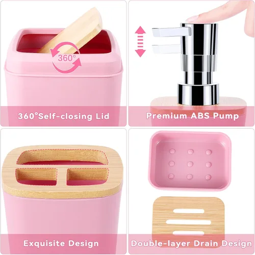 Miniatura 5 de Juego de accesorios de baño rosa con cortina de ducha y alfombras con purpurina, juegos de baño con alfombras de baño extrasuaves y absorbentes