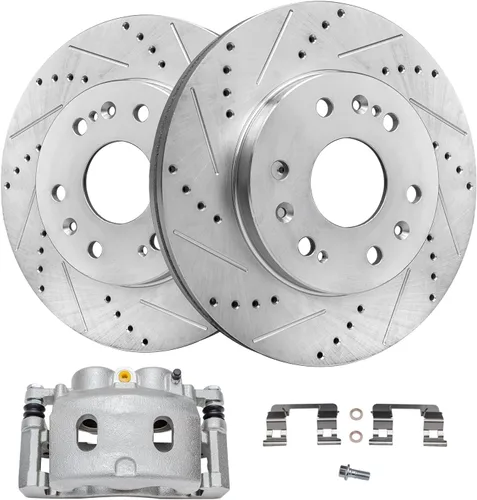Miniatura 18 de Detroit Axle - Rotores de freno perforados traseros + repuesto de pinza de freno de disco trasera izquierda para Acura TL Honda Element - Juego de 3