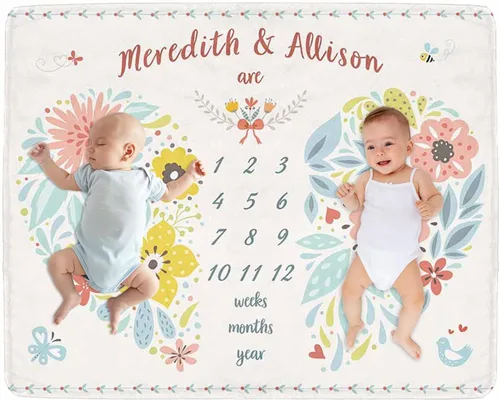 Miniatura 16 de Manta de hito para bebé personalizada con nombre, manta personalizada de flores en forma de mariposa con tabla de crecimiento calendario, manta