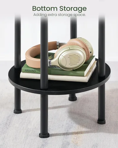 Miniatura 7 de CHOEZON Mesa auxiliar redonda, mesa auxiliar de 2 niveles, mesita de noche redonda pequeña con tubo de metal resistente, mesa auxiliar circular Negro
