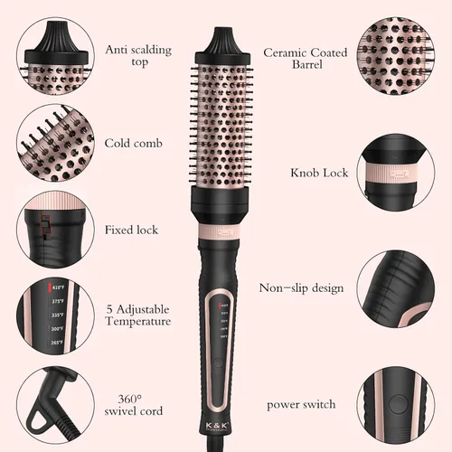 Miniatura 7 de Juego de cepillo térmico 3 en 1 con calentamiento iónico redondo que crea volumen y un estilo de cabello más suave para cabello completamente seco