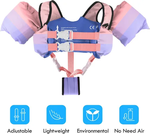 Miniatura 2 de Chriffer - Chaleco salvavidas para niños de 30 a 55 libras, flotadores con arnés de hombro con alas de brazo para niños y niñas de 2, 3, 4, 5, 6, 7