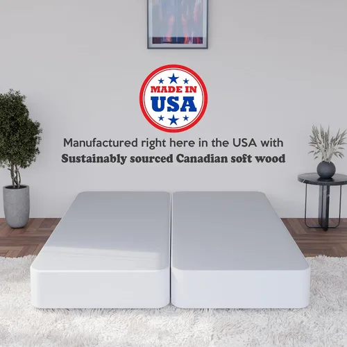 Miniatura 3 de Greaton, Somier resistente de 4 pulgadas para soporte de colchón, duradero y totalmente montado, base de madera natural para Queen, color blanco