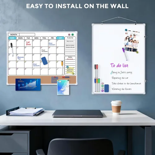 Miniatura 5 de MaxGear - Pizarra blanca mensual para pared, 24 x 18 pulgadas, pizarra de corcho de borrado en seco Double-Sided, Built-In Cork Bulletin Board