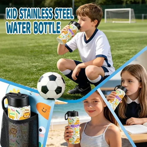 Miniatura 7 de Personalized Kids Water Bottle with Name, 18oz Insulated Stainless Steel Straw, Leak Proof BPA-Free Water Bottle for School, Sports & Travel, Custom
