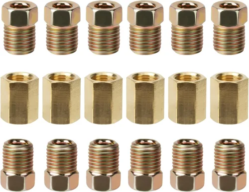 Miniatura 11 de Accesorios de presión de línea de freno de 1/4, 12 piezas de 7/16 pulgadas a 24 roscas surtido de accesorios de línea de freno de latón para tubo
