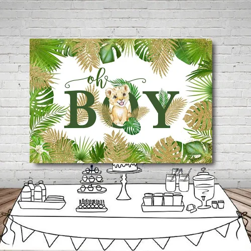 Miniatura 4 de MEHOFOND Cartel de fondo de baby shower con temática de safari en la selva de 7 x 5 pies, Oh Boy, animales del bosque, vegetación, fondo de león