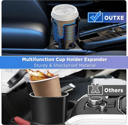 Miniatura 3 de OUTXE Expansor doble para portavasos de automóvil, adaptador de bebida multifunción ajustable expandible para asiento automotriz, camión, caravana