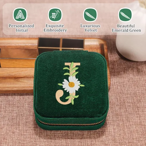Miniatura 2 de GSPY Joyero de viaje de terciopelo, estuche de viaje pequeño, joyero personalizado con inicial, organizador de joyas de viaje, regalos