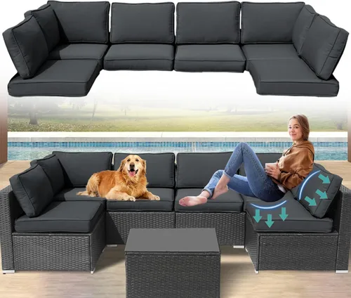 Miniatura 9 de Cojines para muebles de patio, 14 cojines de repuesto resistentes al agua para exteriores, cojines de sofá seccionales para 6 asientos de mimbre