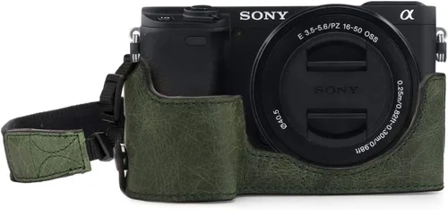 Miniatura 9 de MegaGear MG1641 Ever Ready - Media funda de cuero genuino para cámara compatible con Sony Alpha A6100, A6400 - Negro