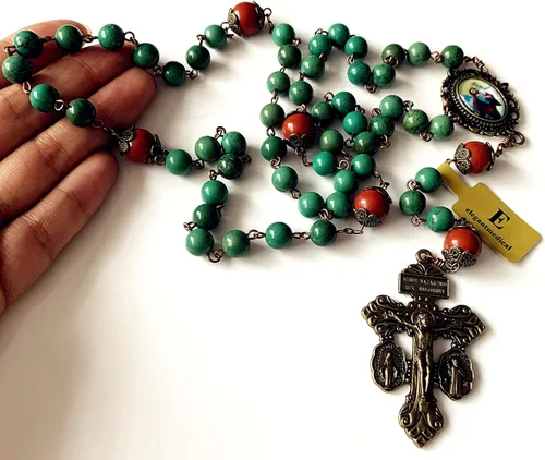 Miniatura 3 de elegantmedical Hanmade - Cuentas de oración de cornalina roja y cuentas de howlita rosario católico de bronce envejecido Crucifijo collar de cruz