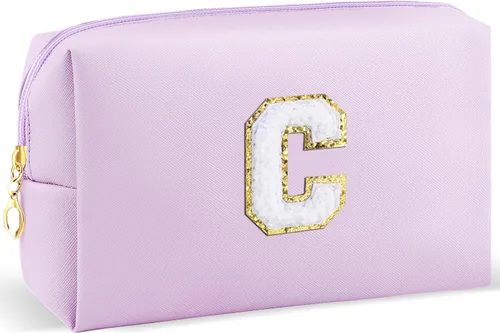 Miniatura 45 de URSKYTOUS Regalos para niñas, bolsa de maquillaje con inicial, bolsa de cosméticos personalizada con cremallera, bonita bolsa de aseo de viaje, Azul