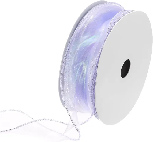 Miniatura 31 de MECCANIXITY - Cinta de organza con cable de 1 1/2" de ancho, brillante, transparente, con brillo irisado en tonos pastel, cinta de gasa para Beige