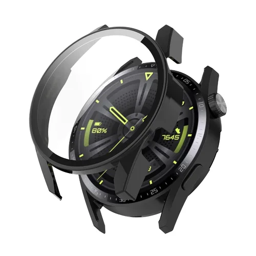AISPORTS Paquete de 2 fundas protectoras compatibles con Huawei Watch GT 3 de 1.811 in, carcasa rígida de policarbonato HD, película de vidrio negro