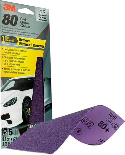 Miniatura 3 de Papel de lija de alto rendimiento 3M, 03076, grano 80, 3 2/3 x 9 pulgadas, 5 hojas por paquete