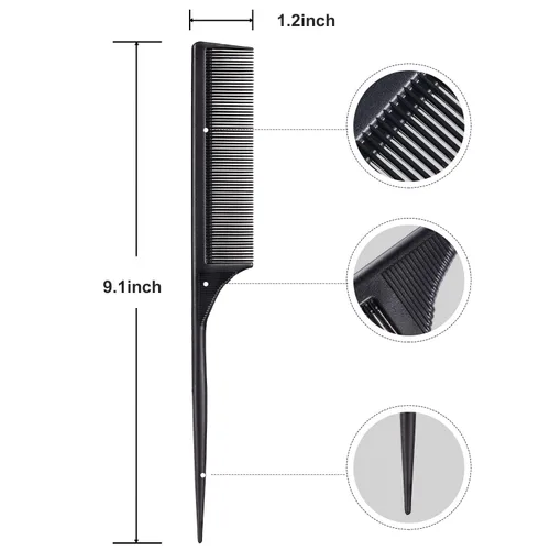 Miniatura 2 de Leinuosen Juego de 10 peines de cola de rata, peine de separación, trenzado, peinado, peine de dientes finos para mujeres, resistente al calor