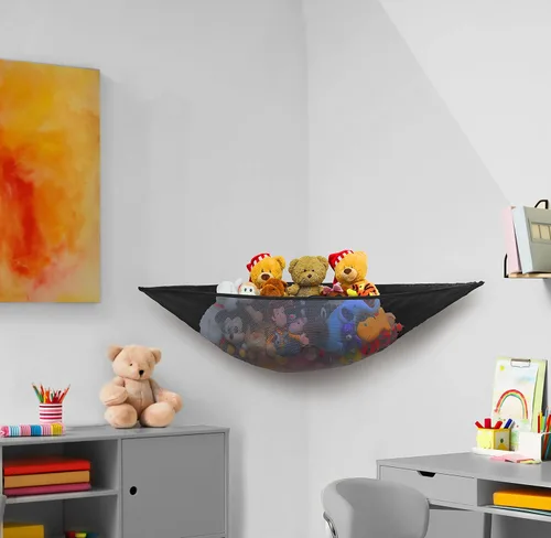 Miniatura 6 de Simple Houseware Paquete de 2 Redes Hamaca para Animales de Peluche, Almacenamiento de Pared en Esquina para Habitación de Niños, Negro