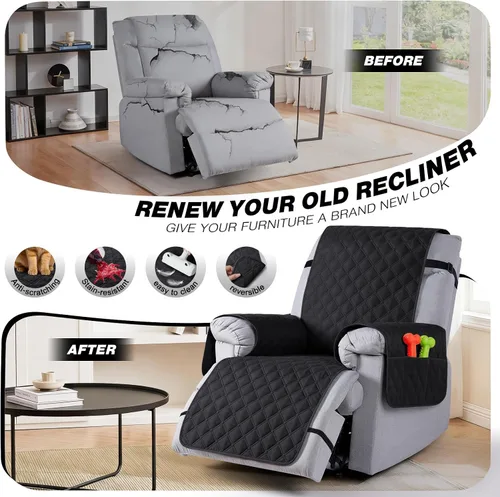 Miniatura 4 de TAOCOCO Fundas reclinables 100% impermeables, con correas para las piernas, funda de sofá reclinable reversible para silla reclinable, protector
