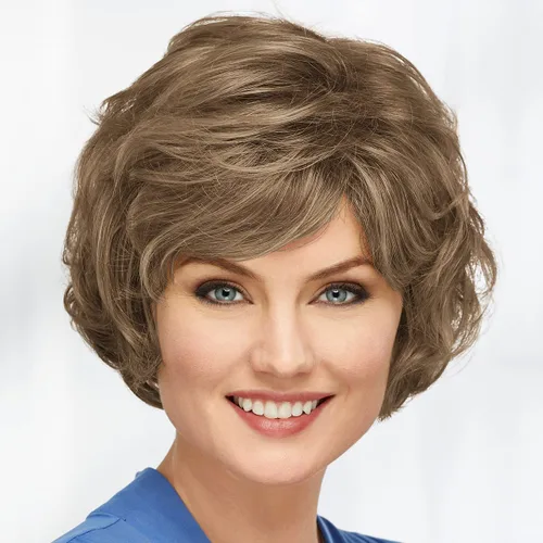 Paula Young Beth Wig Beautiful Bob peluca con flecos suaves y ondas táctiles/tonos multitonales de rubio, plateado, marrón y rojo