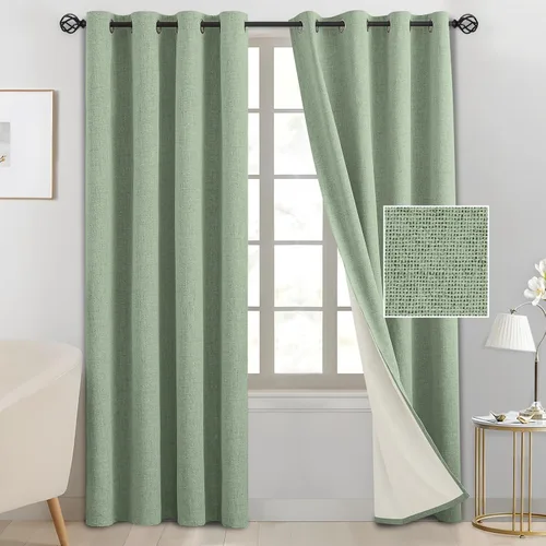 Miniatura 8 de SimpleHome Cortinas de Lino Blanco Crema 100% Opacas de 84 Pulgadas de Largo, Juego de 2 Paneles, Lino Sintético Texturizado para Sala de Estar