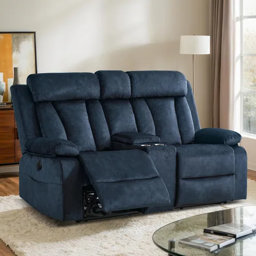 Sofá biplaza reclinable eléctrico con consola, sofá reclinable eléctrico con calor y masaje, sofá biplaza reclinable de pared con puertos dobles,