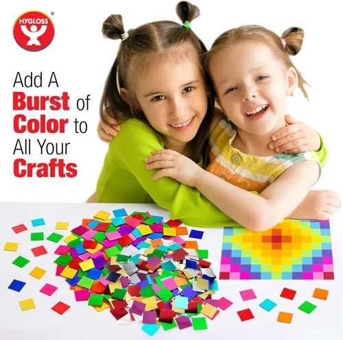 Miniatura 3 de Hygloss 1,000 cuadrados pequeños de cartulina brillante – Cuadrados de cartón metálico de 1 pulgada – Ideal para manualidades de mosaico, artes
