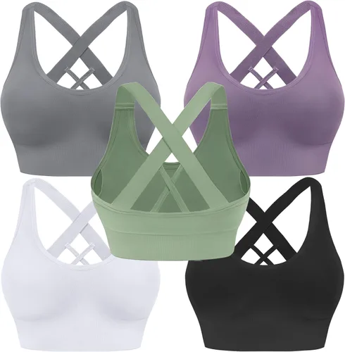 Evercute - Brasier deportivo para mujer, con relleno, tirantes cruzados y sin costuras, brasier de soporte medio para alto impacto, ideal para yoga