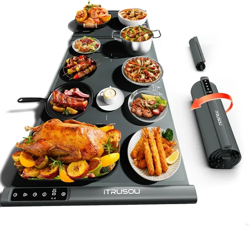 Miniatura 9 de iTRUSOU Estera de Calentamiento de Alimentos 25.2x16 – Bandeja Eléctrica Enrollable Extensible con 7 Ajustes de Temperatura, Temporizador de 99H,℃/℉