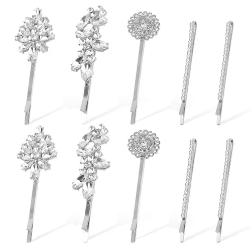 Miniatura 7 de 10 pinzas para el cabello con diamantes de imitación, horquillas decorativas con diamantes de imitación para bodas, pinzas de girasol con plumas
