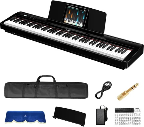 Miniatura 7 de TERENCE Piano de teclado de 61 teclas, altavoces de alta fidelidad duales, piano digital con 51 botones de función de panel, pantalla LED, teclado