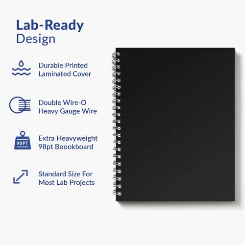 Miniatura 3 de Cuaderno de espiral para laboratorio / 9 x 11.75 / 144 páginas / Doble encuadernación reforzada con alambre / Con revestimiento de nailon / 105gsm
