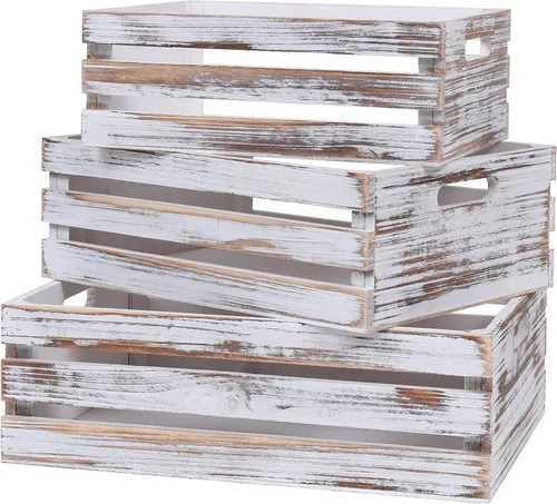 Cajas de madera de gran tamaño para almacenamiento, cajas decorativas de madera blanca vintage para exhibición, cajas de madera maciza hechas a