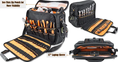 Miniatura 4 de WELKINLAND Bolsa de herramientas para electricista de 88 bolsillos - Bolsa de herramientas para electricista, técnico, HVAC y laptop