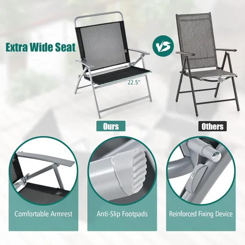 Miniatura 7 de Tangkula Juego de 3 sillas plegables para patio, juego de conversación de metal para exteriores con mesa auxiliar, asiento extragrande, marco