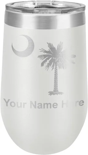 Miniatura 13 de LaserGram Vaso de vino de acero inoxidable de doble pared, bandera de Carolina del Sur, grabado personalizado incluido (rosa)
