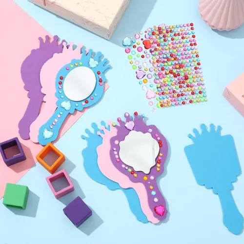 Miniatura 4 de Liliful Paquete de 12 kits de espejo de espuma princesa, decora tus propios espejos de princesa, suministros para fiestas infantiles, juguetes