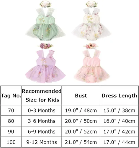 Miniatura 7 de ODASDO Mameluco de tul para bebé niña con bordado de flores, body de princesa con diadema, fiesta de cumpleaños, traje de pastel