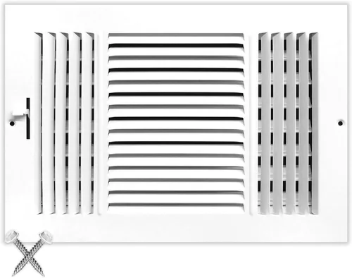 Miniatura 38 de Rejilla de suministro de aire de 3 vías de 10 pulgadas x 6 pulgadas - Tapa de ventilación y difusor - Cara plana estampada - Blanco.