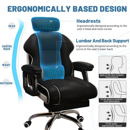 Miniatura 3 de Silla ejecutiva para computadora, silla de escritorio para oficina en casa, ángulo ajustable, ergonómica, de altura ajustable, sillas de piel Negro