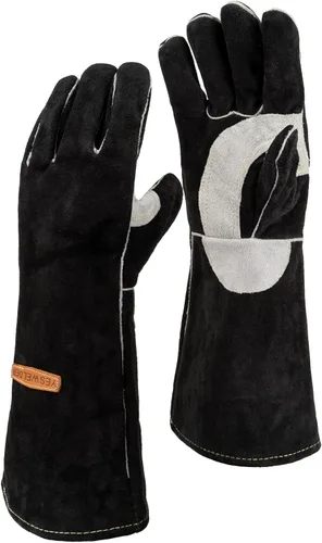 YESWELDER Leather Forge MIG Guantes de soldadura resistentes al fuego, color negro, también perfectos para parrilla/barbacoa/estufa de