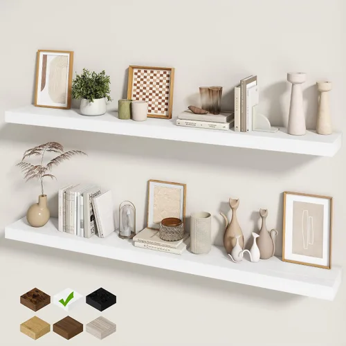 Miniatura 77 de Fun Memories Estantes flotantes para pared, estantes flotantes de 48 pulgadas de largo, juego de 1, estante colgante con soportes invisibles