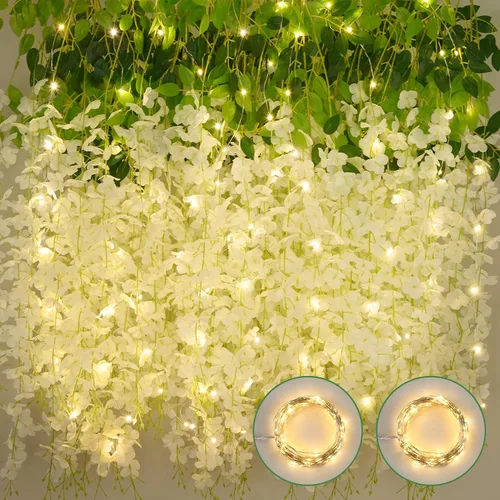 Miniatura 18 de BLEUM CADE 36 Piezas Flores Colgantes de Glicina Falsa Rosa Profundo, 3.6 Pies/Pieza Guirnalda de Glicina Artificial, Flores Colgantes para Boda