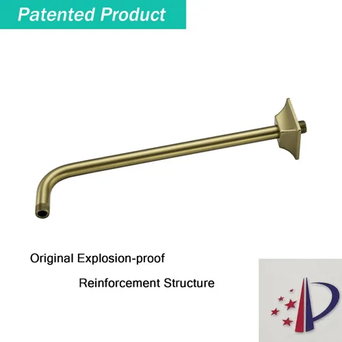 Miniatura 5 de Brazo de ducha de barrido de 16 pulgadas de largo montado en la pared Extensión de cabezal de ducha dorada con brida única, conexión estándar de 1/2