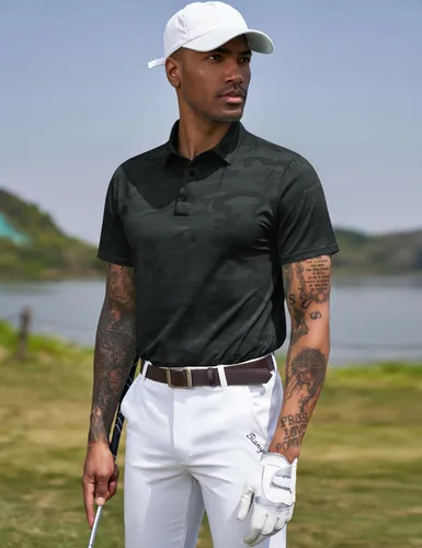 Miniatura 72 de TAPULCO Camisetas tipo polo de secado rápido para hombre, diseño de camuflaje, atléticas, ligeras, transpirables, casuales, para golf