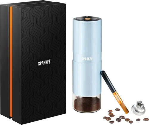 Molinillo de café eléctrico portátil, molinillo de mano recargable con rebabas cónicas de acero inoxidable, ajustes de molienda ajustables, para