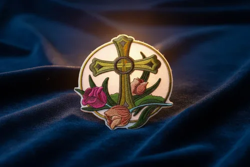 Miniatura 6 de [Personalizado] Santa Cruz Sagrada con Recompensa de la Naturaleza [Cruz y Tulipán] Bordado Hierro/Coser Parche [5" x 5.15"][Hecho en Estados Unidos]