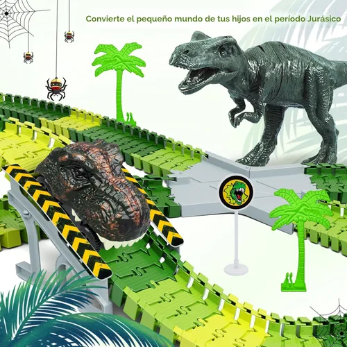 Miniatura 5 de Juguetes de dinosaurio, crea una carrera de carretera mundial de dinosaurios, juego de pista flexible y 2 piezas de autos de dinosaurio geniales